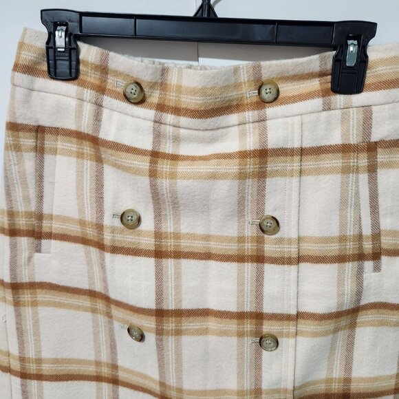 Loft Outlet Cream Camel Brown Beige Preppy Soft Plaid Classic Mini Skirt Medium - Picture 4 of 6
